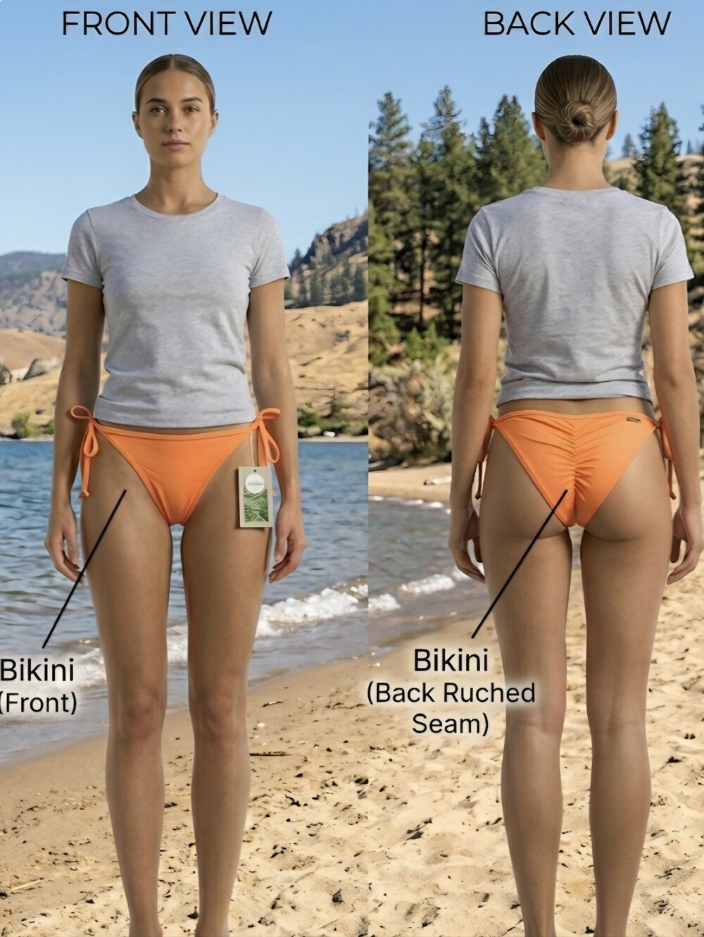 Eidon Surf Orange Side-Tie Bikini Bottoms with Ruched Back – NWT